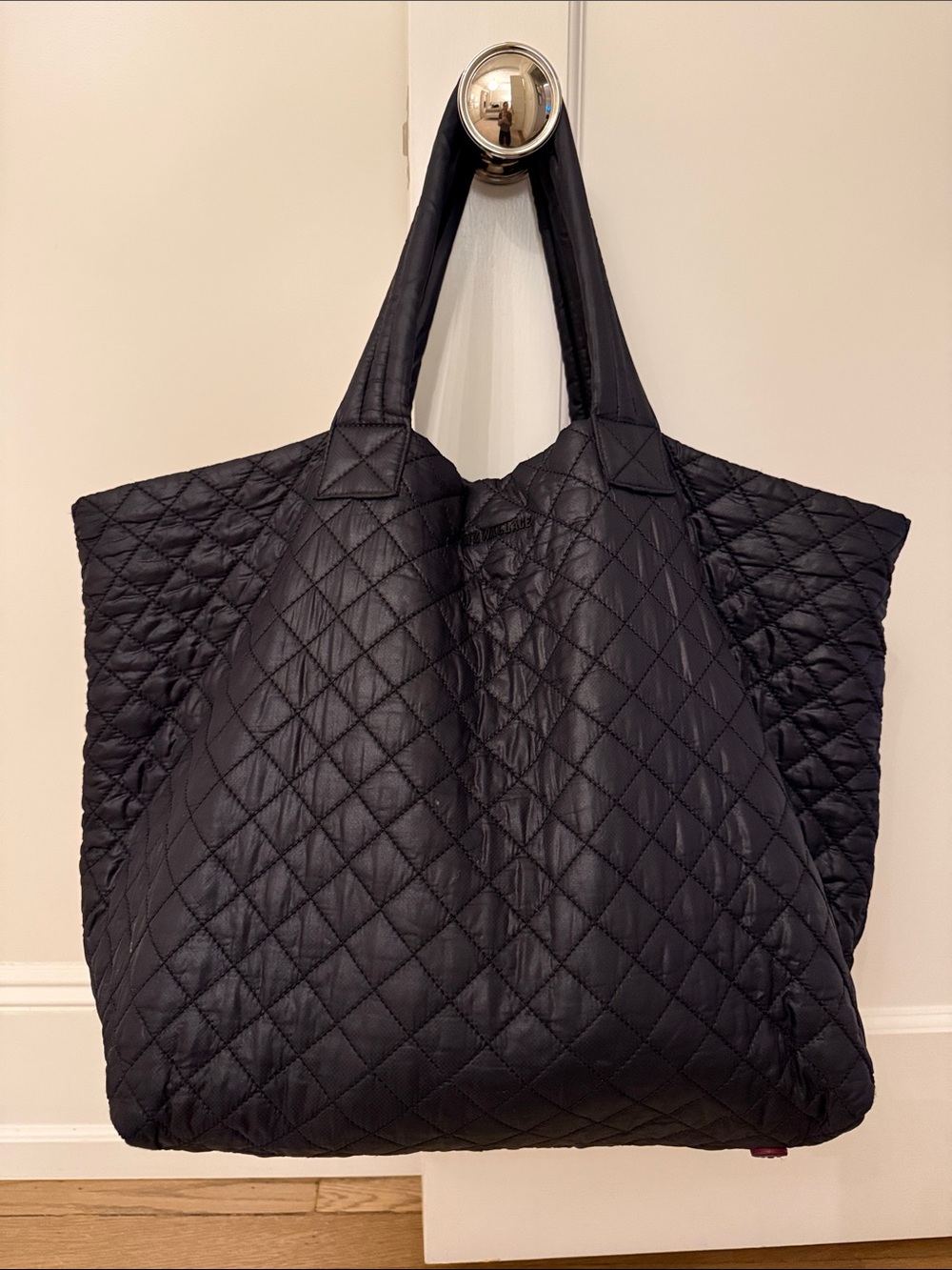 MZ Wallace Medium\ LargeMetro Tote, Black Quilted Nylon with Leather Trim
